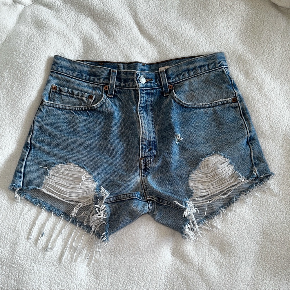 Levi’s Distressed High Rise 4” Denim Shorts